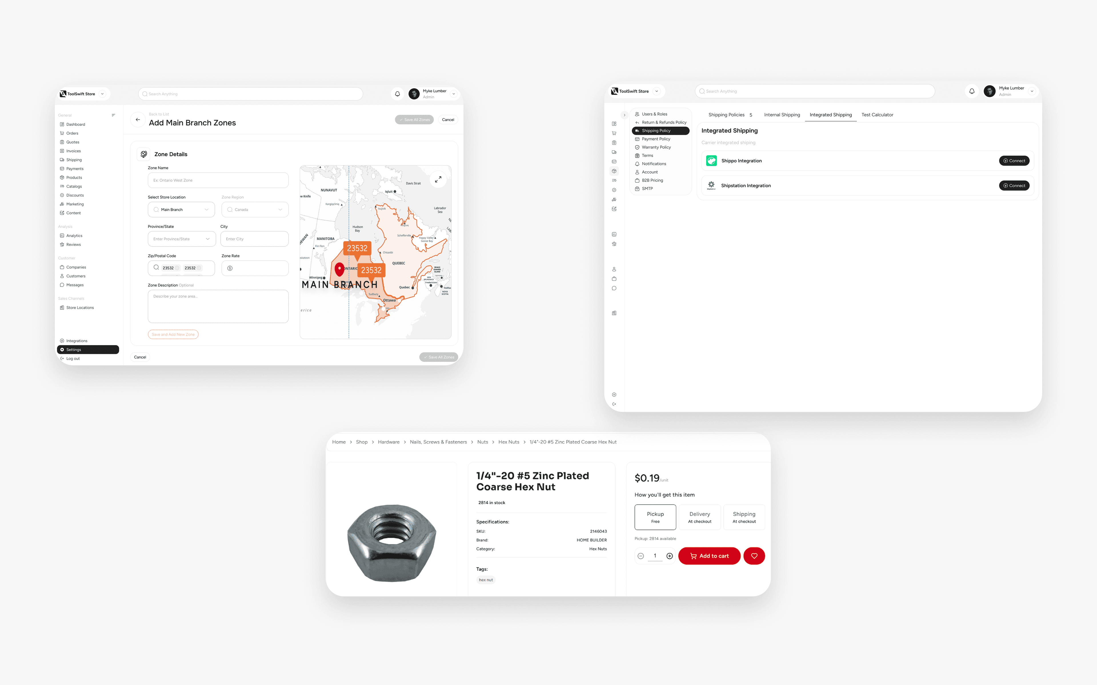 ToolSwift dashboard showing shipping modules, gateways and options