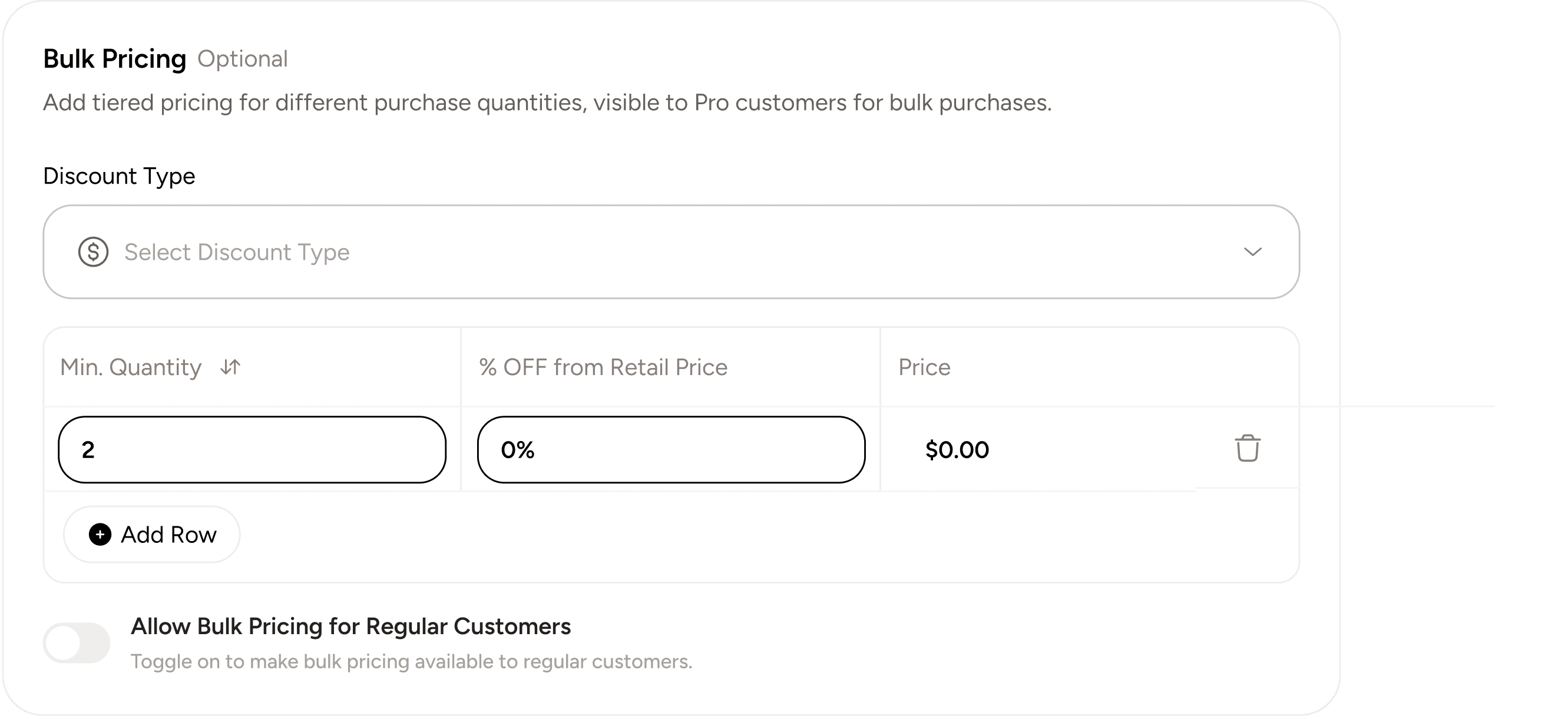 Offer bulk pricing tiers and volume-based discountes on larger orders