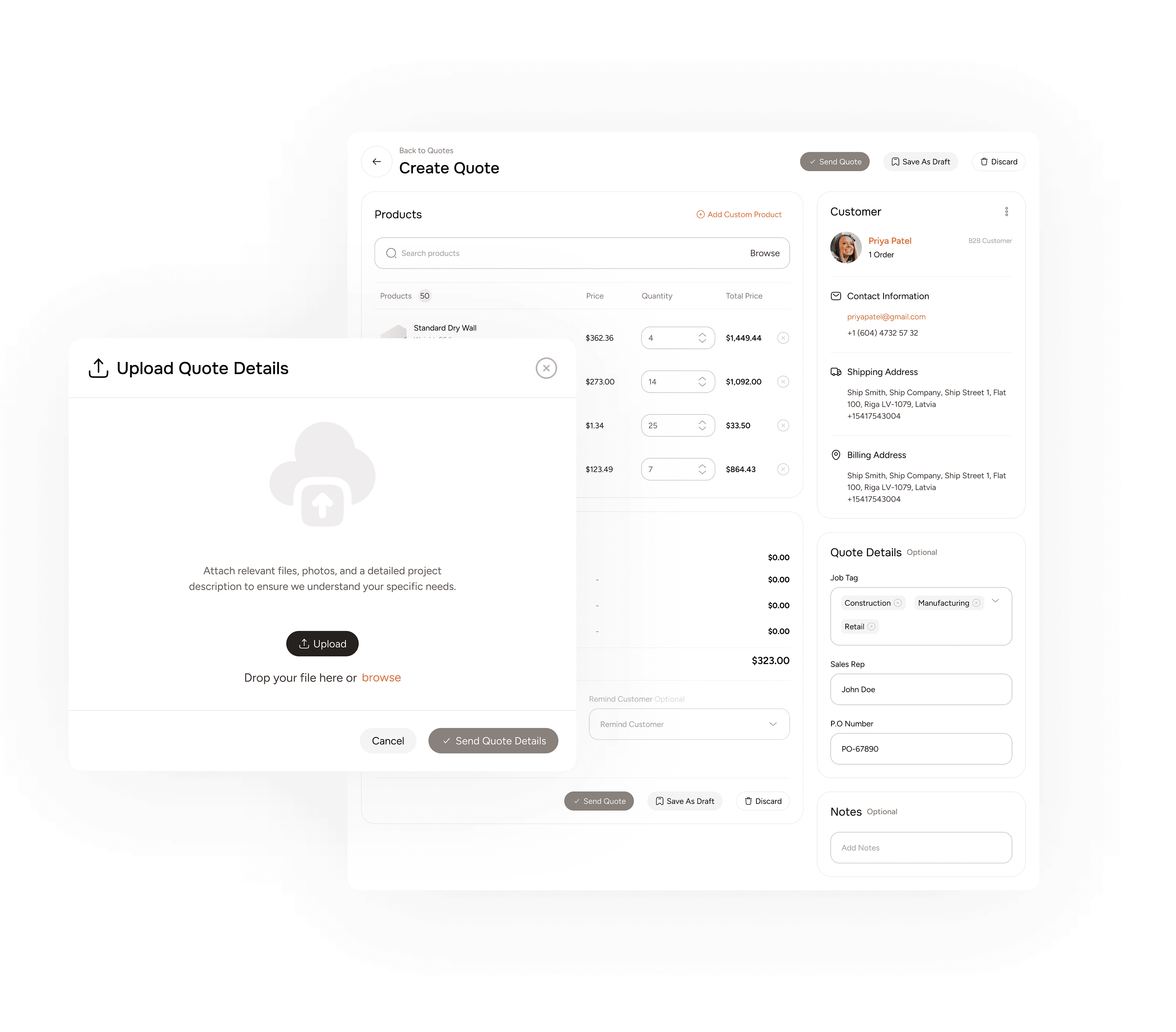 Create a quote on behalf of B2B customers