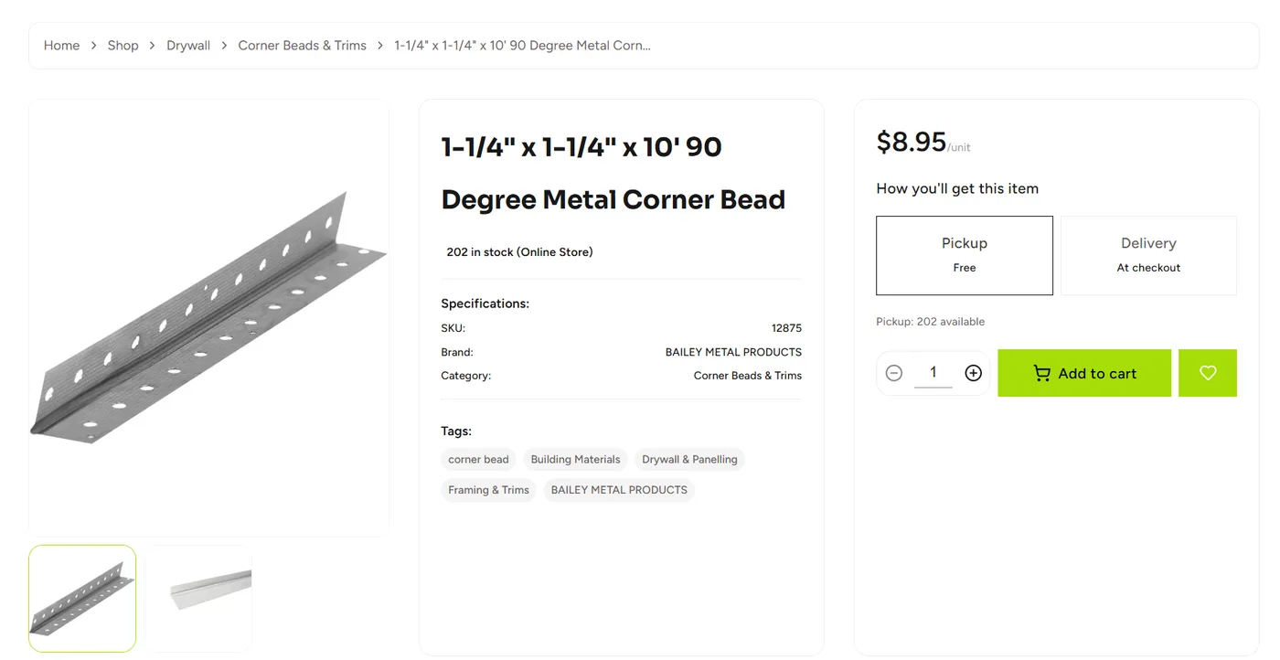 A product page with images, brand, category, SKU, stock and tags filled in