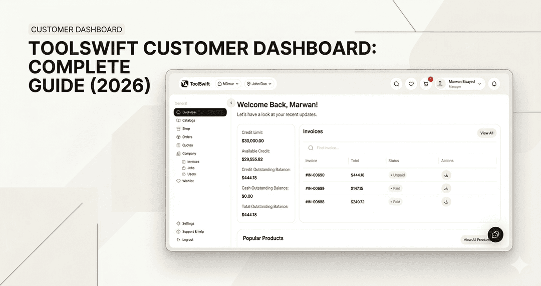 ToolSwift customer dashboard — complete guide to navigation and main areas